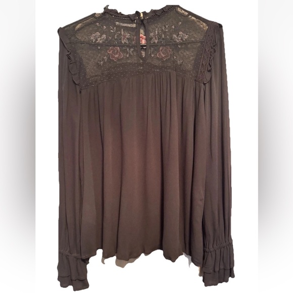 Altar’d State Floral Embroidered Black Lace Boho Blouse- Size Small - Picture 2 of 7